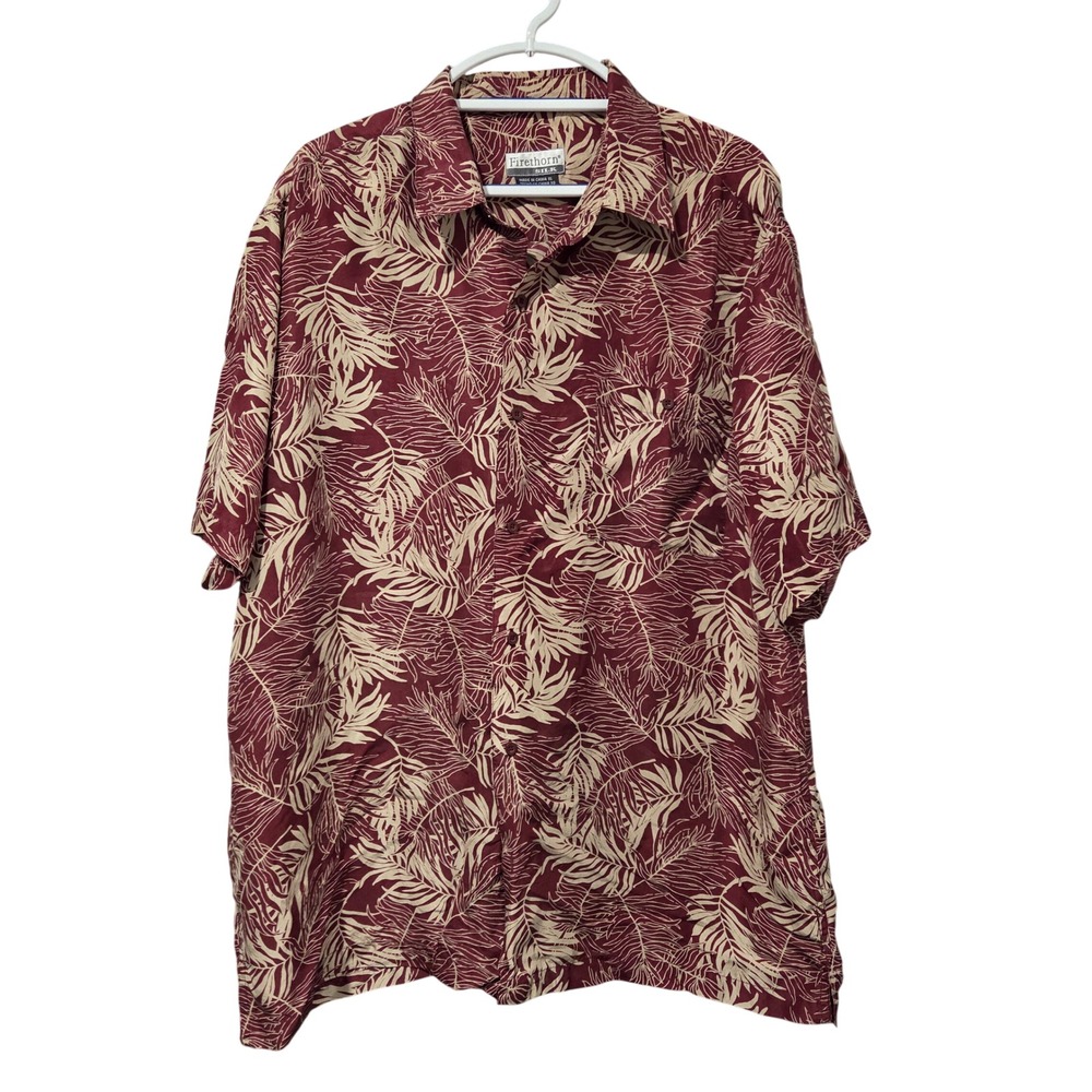 Firethorn Mens Silk Tropical Leaf Print Short Sleeve Button Up Shirt XL - Picture 2 of 7